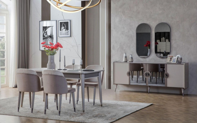 Szary Stół obiadowy Designer jadalnia Meble Możliwość przedłużenia Drewno Tabela Nowość