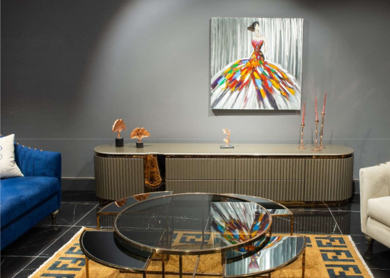 Kredens RTV Szafka pod RTV Beżowy Drewno Design Tabela Living Room