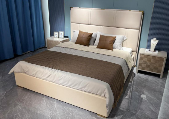 Sypialnia Zestaw Łóżko 2x Stolik nocny Design Nowoczesne Luksusowe łóżka 3-częściowe