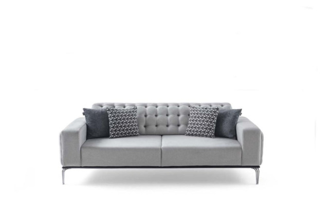 Nowoczesne Chesterfield Jasnoszary 3-miejsce do siedzenia Salon Luksusowy Trzyosobowy