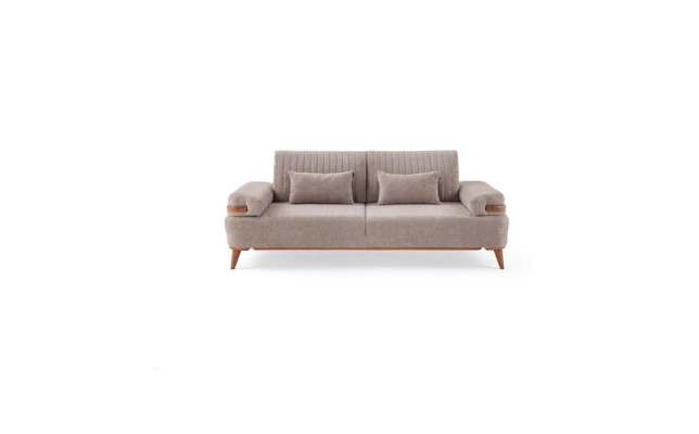 Designerska Beżowa 3-miejsce siedzące Sofa do Salonu Drewniana Rama Luksusowa Kanapa