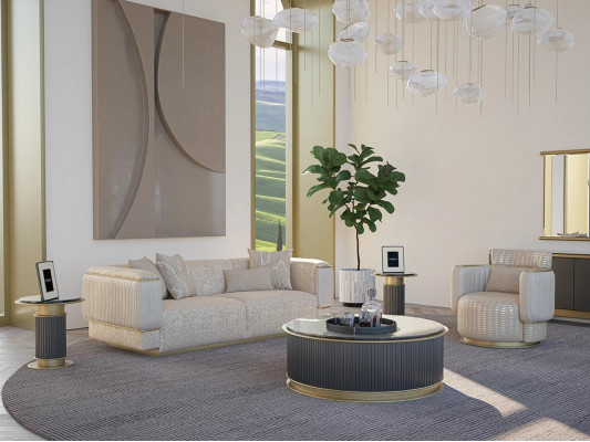 Zestaw do Salonu Sofa 2-częściowa Kompletna Sofa Trzyosobowa Nowy Fotel Zestaw sofowy