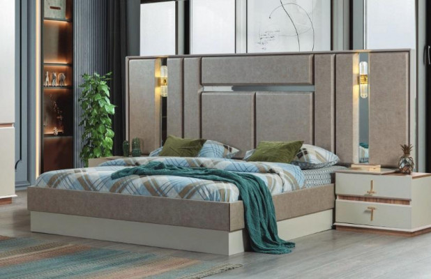 Beżowy Sypialnia Meble Luksusowe łóżka Designerskie Szafki nocne