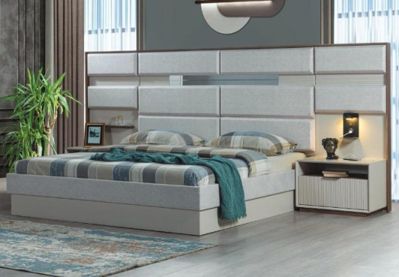 Biała Sypialnia Meble Designer Podwójne łóżko Luxus 2x Drewno Szafki nocne
