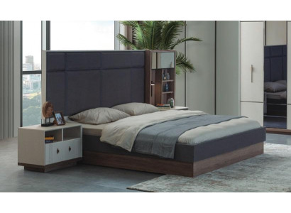 Szara Sypialnia Łóżko Designer Ustawić Podwójne łóżko 2x Szafki nocne