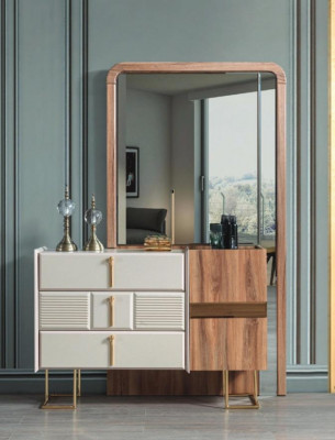 Nowoczesne Kredens z Lustro designerskiej Komody Sypialnia Ustaw 2-częściowy