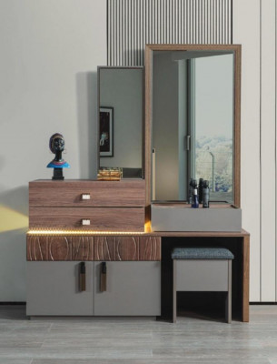 Pufa Braun-Szary Sypialnia Meble Luxury Kredens z Lustro