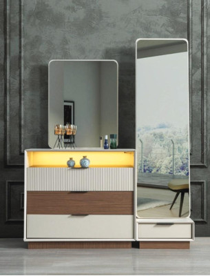 Sypialnia Designer Kredens z Lustro LED Oświetlenie Drewna Meble