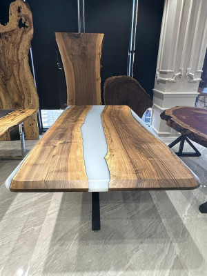 Stół do jadalni stół kuchenny Stół obiadowy Żywica epoksydowa Tabela 240 cm Drewno brązowe