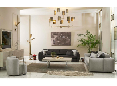 Zestaw kanapowy kompletna sofa materiałowa sofa tapicerowana szara komplet 3 sztuki nowa