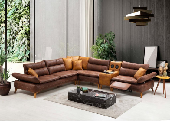 Narożnikowa kanapa Luksusowa Sofa Skóra Salon Meble Biurowe Materiał Meble Drewniane Nowość