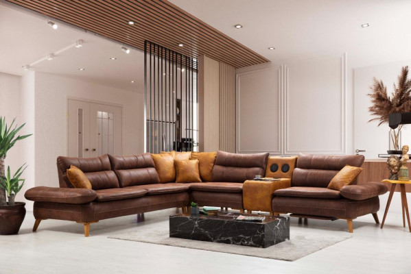 Narożnikowa kanapa Luksusowa Sofa Skóra Salon Meble Biurowe Materiał Meble Drewniane Nowość