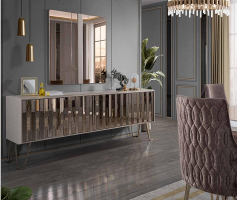 Designerski zestaw do jadalni Ustaw brązowy Stół obiadowy 4x Krzesza 7-częściowy Nowy