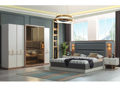 Kompletny Zestaw Luksusowy Sypialnia Łóżko 2x Szafki nocne Modern Meble 4-częściowy