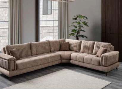 Nowoczesna sofa Narożnikowa kanapa Meble tekstylne Wygodna sofa w kształcie litery L Beżowy Kolor nowy