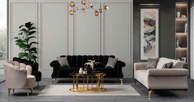 Tapicerowana luksusowa sofa 3-miejsce siedzące Komfortowy nowoczesny styl w Czarnej Nowej