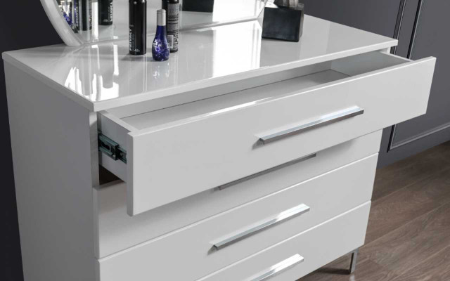 Zestaw czterodrzwiowych białych Sypialni Kredens Designer Szkło Okrągłe Lustro 2-częściowe