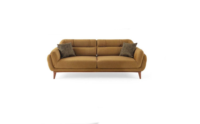 Brązowa tapicerowana sofa tekstylna kanapa salon miejsce siedzące Ekskluzywna trzyosobowa