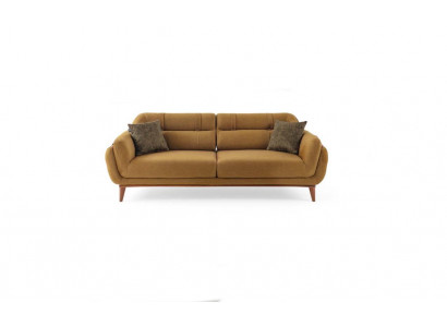 Brązowa tapicerowana sofa tekstylna kanapa salon miejsce siedzące Ekskluzywna trzyosobowa