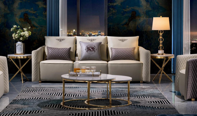 Sofa Trzyosobowa Podkładka Design Sofa Sofa 3-osobowa Siedziba Sofy Pokój Meble Beige