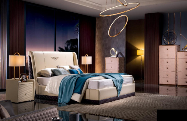 Skóra Łóżko Łóżko Podwójne Małżeństwo Nowoczesna Rama Luksusowy Sleep Pokój Hotel