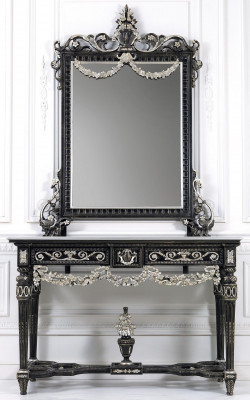 Klasyczna konsola Lustro Toaletka Tabela Biały Drewno Sypialnia Meble 2-częściowa