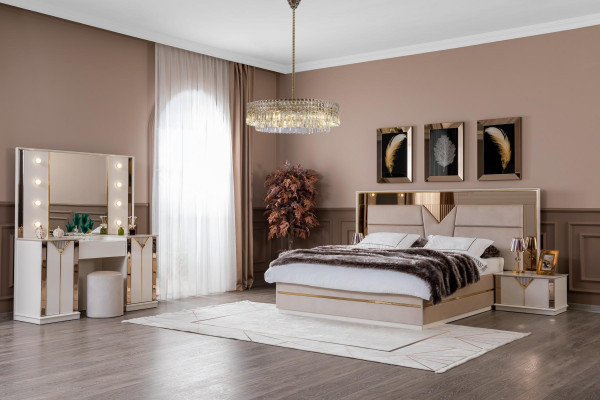 Kompletny zestaw Sypialnia Łóżko 2x Stolik nocny Szafa 5-częściowy design