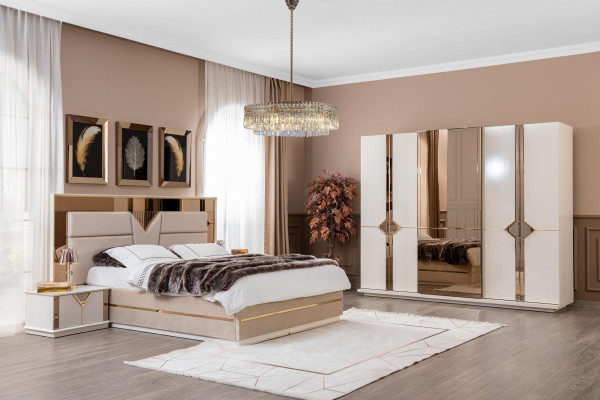 Kompletny zestaw Sypialnia Łóżko 2x Stolik nocny Szafa 5-częściowy design