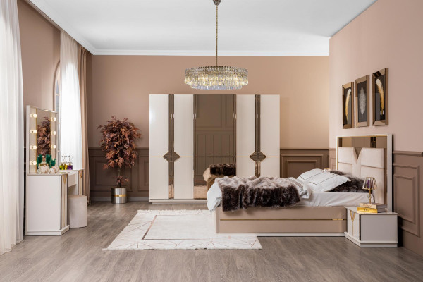 Kompletny zestaw Sypialnia Łóżko 2x Stolik nocny Szafa 5-częściowy design
