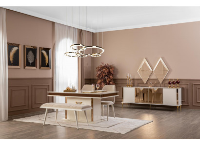 jadalnia Tabela 4x Krzesła zestaw ławek do jadalni nowoczesny 7-częściowy beżowy design