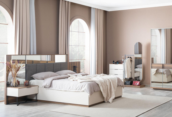 Szafki nocne Biały Nowoczesny Design Meble Luksusowe Eleganckie Piękne Sypialnia