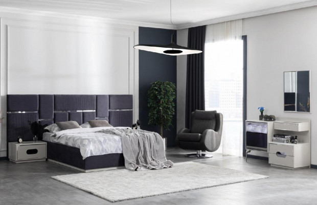 Sypialnia Zestaw Łóżko 2x Stolik nocny 5-częściowy design nowoczesny luksus w komplecie