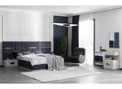 Sypialnia Zestaw Łóżko 2x Stolik nocny 5-częściowy design nowoczesny luksus w komplecie