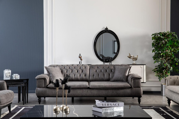 Sofa do salonu 3 miejsce do siedzenia stolik kawowy luksusowa sztuczna skóra nowy szary styl nowoczesny