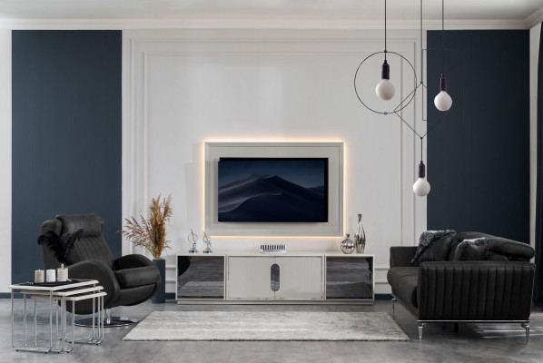 Zestaw do salonu TV Ściana Szafka pod telewizor luksusowy design Nowość 2-częściowa