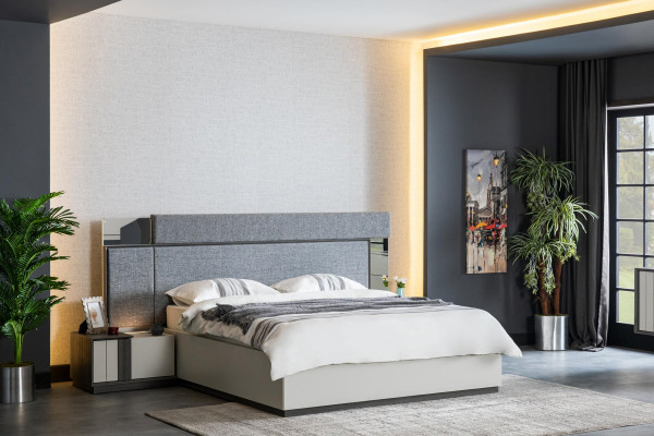 Luksusowy Hotel Sypialnia Meble Łóżko z 2x stoliki nocne 3-częściowe. Zestaw kompletny