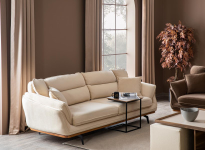 Beżowa Kanapa Podkładka Sofa Meble Kanapy Salon Trzyosobowa Włókienniczy Materiał