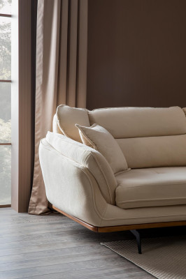 Beżowa Kanapa Podkładka Sofa Meble Kanapy Salon Trzyosobowa Włókienniczy Materiał