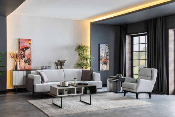 Sofa do salonu 3 miejsce do siedzenia szara designerska luksusowa podkładka meble eleganckie