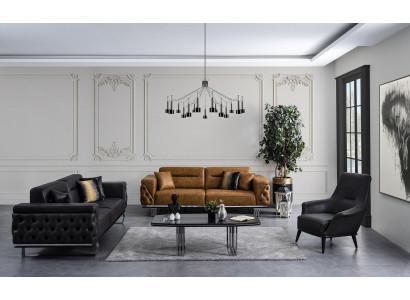 Zestaw sofowy 431 miejsce siedzące Czarny Luxury Modern Ustawić Materiał Grupa nowy