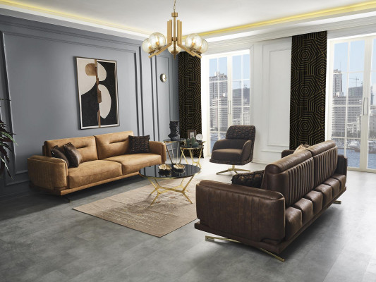Sofa do Salonu 4 miejsce do siedzenia Luksusowe Kanapy Podkładka Meble New Modern brąz