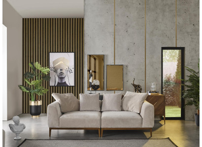 Sofa 3 miejsce do siedzenia Biały Materiał Salon Luksusowe Meble Kanapa Nowe Nowoczesne