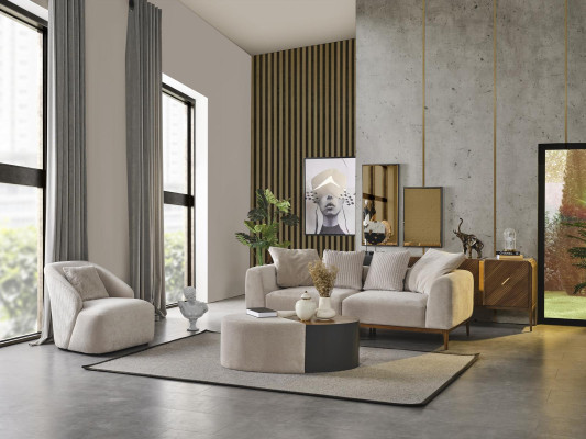 Sofa 3 miejsce do siedzenia Biały Materiał Salon Luksusowe Meble Kanapa Nowe Nowoczesne