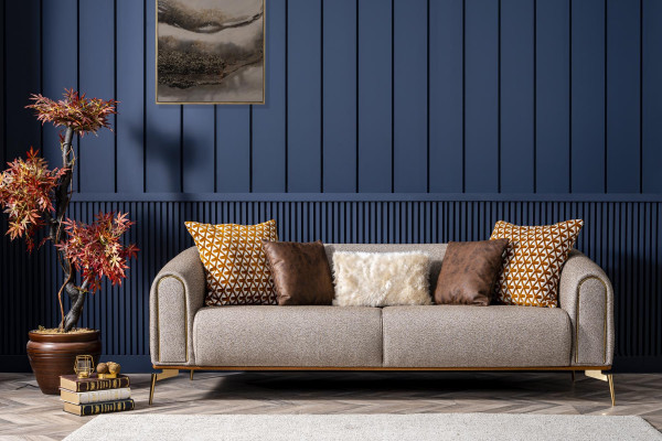 Sofa 3 miejsce do siedzenia trzyosobowa luksusowa sypialnia w stylu nowoczesnego szarego metalu