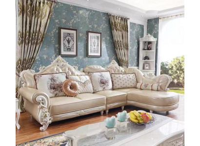 Narożnikowa kanapa L Form Żywy krajobraz Couch Meble Skóra Drewno Sofa Chesterfield