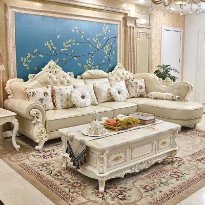 Żywy krajobraz Narożnikowa kanapa L Shape Couch Meble Skóra Drewno Sofa Chesterfield
