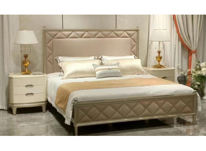 Sypialnia Łóżko Podkładka Design Meble Luxury Double Beige bed Skóra