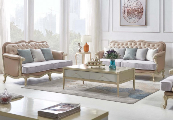 Beżowy Zestaw sofowy Chesterfield 3+2 miejsce do siedzenia, designerskie sofy do salonu 2 sztuki. ustawić