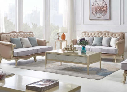Beżowy Zestaw sofowy Chesterfield 3+2 miejsce do siedzenia, designerskie sofy do salonu 2 sztuki. ustawić