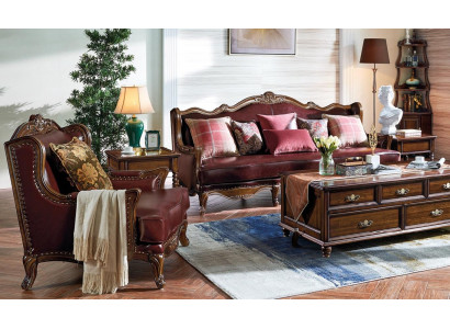 Klasyczny skórzany komplet Chesterfield Baroque Rokoko Zestaw sofowy 3+1
